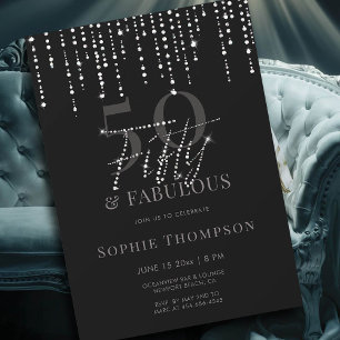 50 Fabulous Dripping Glitter Black 50th Birthday Invitation