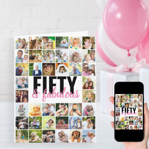 50 & Fabulous Editable Big Photo Collage Birthday Card