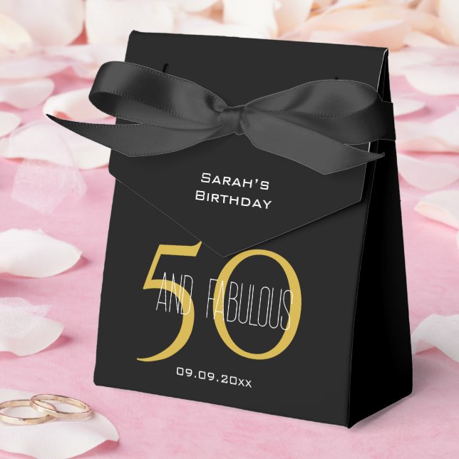 50 & Fabulous Elegant Birthday Black and Gold  Favour Box (Wedding)