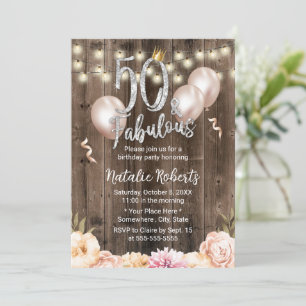 50 & Fabulous Elegant Floral Queen 50th Birthday Invitation