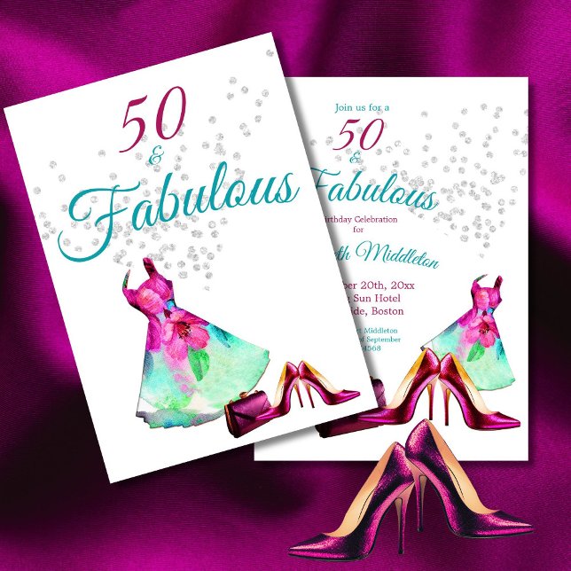 50 Fabulous Elegant Glitter Floral Purple Birthday Invitation (Creator Uploaded)