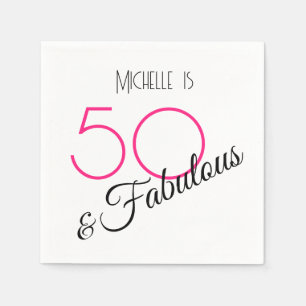 50 & Fabulous Elegant Hot Pink and Black Retro Napkin