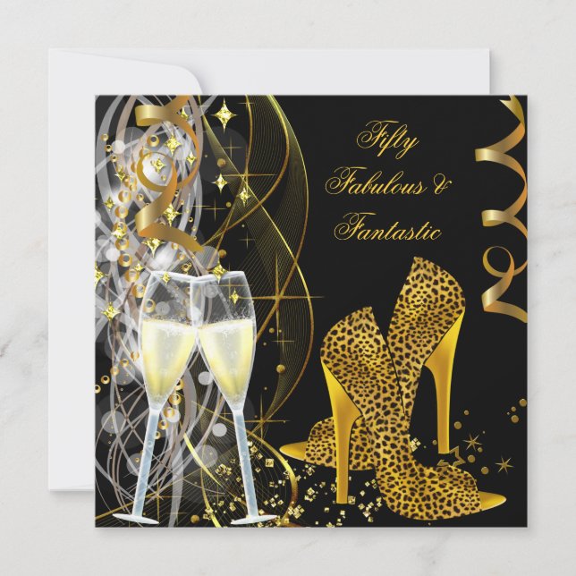 50 Fabulous & Fantastic Leopard Champagne Party Invitation (Front)