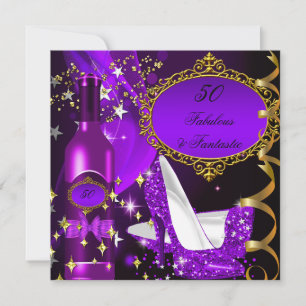 50 & Fabulous Fantastic Purple Magenta Birthday Invitation