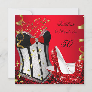 50 & Fabulous Fantastic Red Black Gold Birthday 2 Invitation