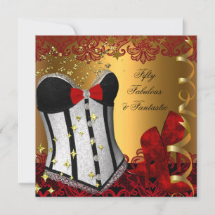 50 & Fabulous Fantastic Red Black Gold Birthday Invitation