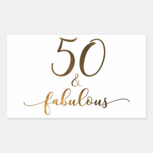 "50 & Fabulous" Faux Gold, v4 Birthday Cheer Rectangular Sticker