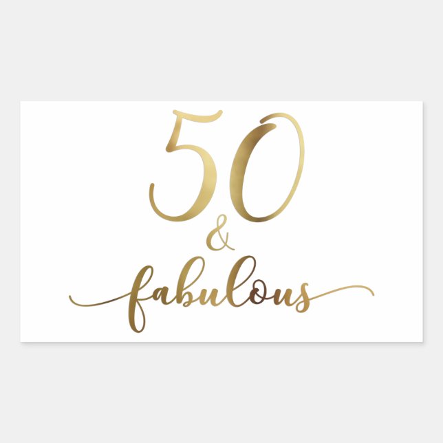"50 & Fabulous" Faux Gold, v5 Birthday Cheer Rectangular Sticker (Front)