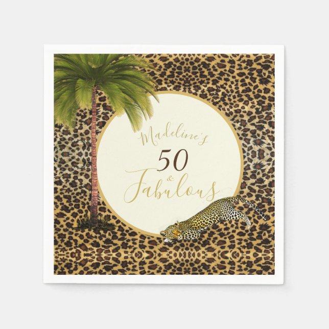 50 Fabulous Fiftieth Leopard Print Wild Birthday Napkin (Front)