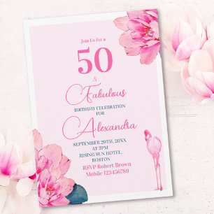 50 Fabulous Flamingo Pink Floral Chic Birthday Invitation