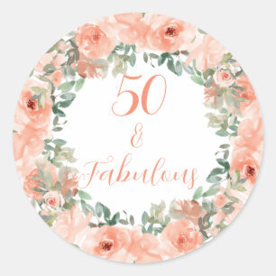 50 Fabulous floral watercolor birthday Classic Round Sticker