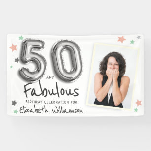 50 & Fabulous Foil Balloon Stars Photo Birthday Banner