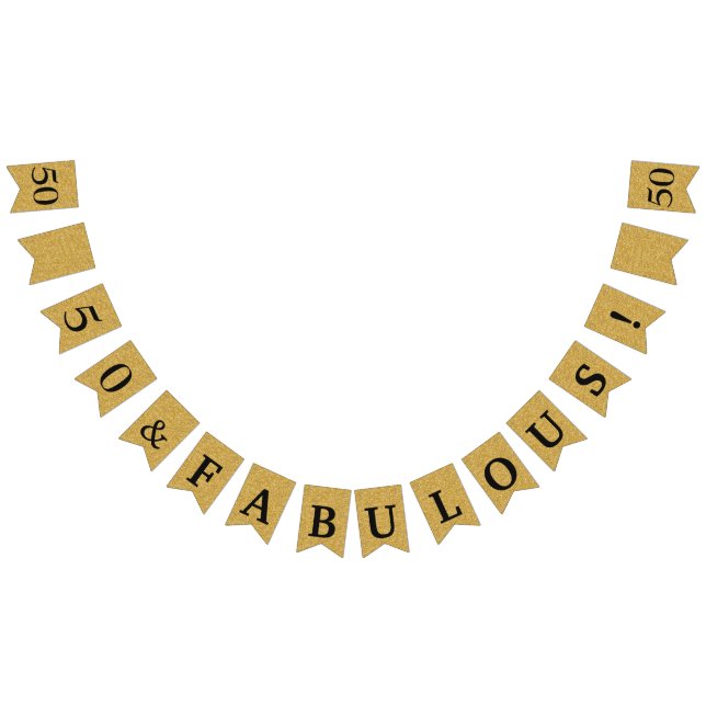 50 & Fabulous Glittery Gold & Black Birthday Bunting (All)