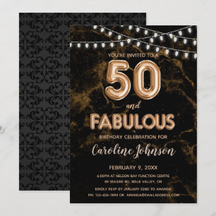 50 & Fabulous Gold Balloon Birthday Invitations