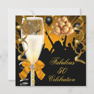 50 & Fabulous Gold Black Birthday Champagne Invitation