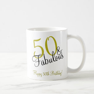 50 & Fabulous Gold & Black Happy Birthday Coffee Mug