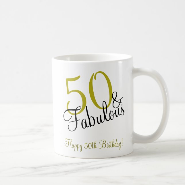 50 & Fabulous Gold & Black Happy Birthday Coffee Mug (Right)