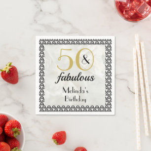 50 & Fabulous Gold & Black Marble Birthday Napkins