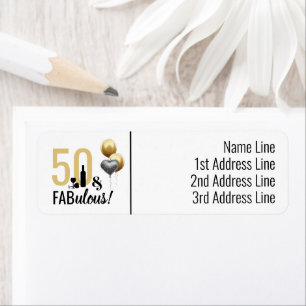 50 & Fabulous Gold & Black Modern Address Labels