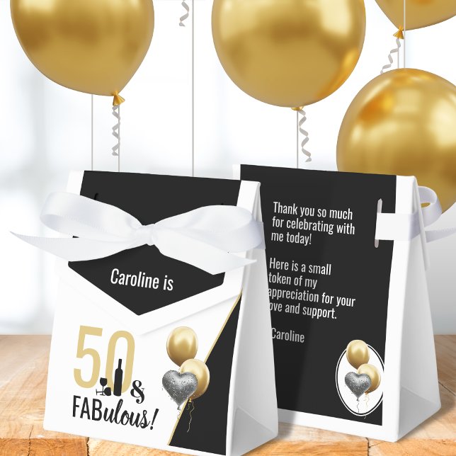 50 & Fabulous Gold & Black Modern Birthday  Favour Box (Creator Uploaded)