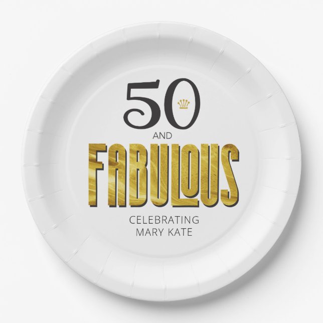 50 Fabulous Gold Black Modern Chic Paper Plate (Front)