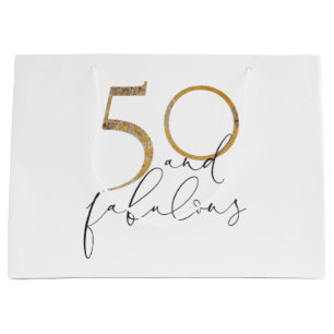 50 & Fabulous Gold Black & White 50th Birthday Large Gift Bag