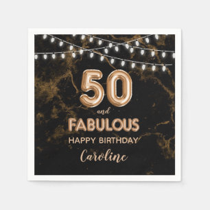 50 & Fabulous Gold Foil Balloons & String Lights Napkin