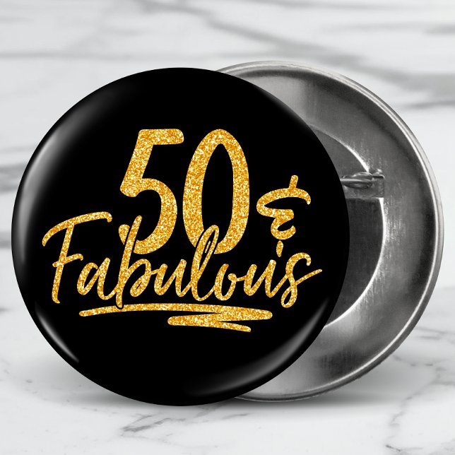 50 & Fabulous Gold Glitter 50th Birthday Sparkle 3 Cm Round Badge (Creator Uploaded)