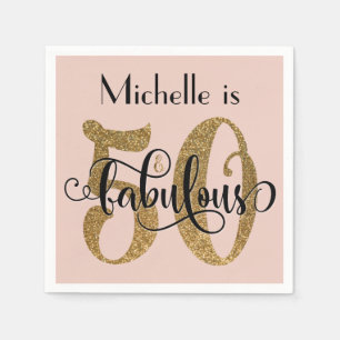 50 & Fabulous Gold Glitter Birthday Blush Pink Napkin