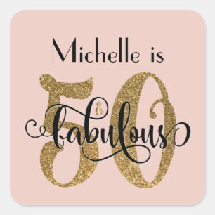 50 & Fabulous Gold Glitter Birthday Blush Pink Square Sticker