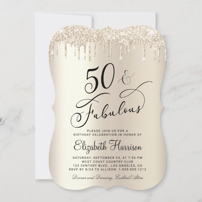 50 Fabulous Gold Glitter Birthday Party Invitation (Front)