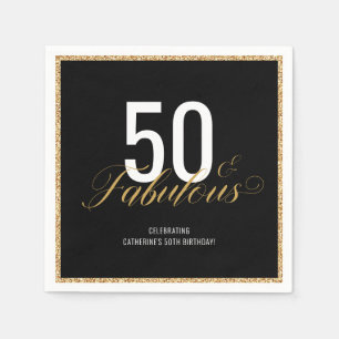 50 & Fabulous Gold Glitter Birthday Party Napkin