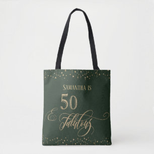 50 & Fabulous Gold Glitter Confetti, Evergreen Tote Bag