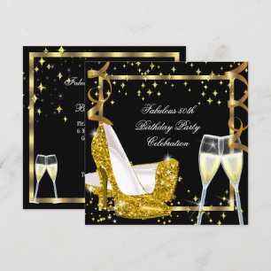 50 Fabulous Gold Glitter High Heels Birthday 3 Invitation
