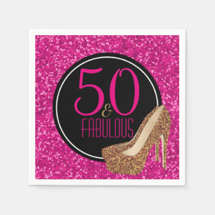 50 & Fabulous   Gold Glitter Pink 50th Birthday Napkin