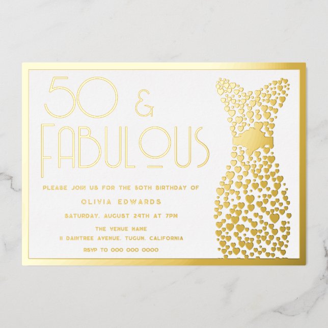 50 & Fabulous Gold Gown 50th Birthday Party Golden (Front)