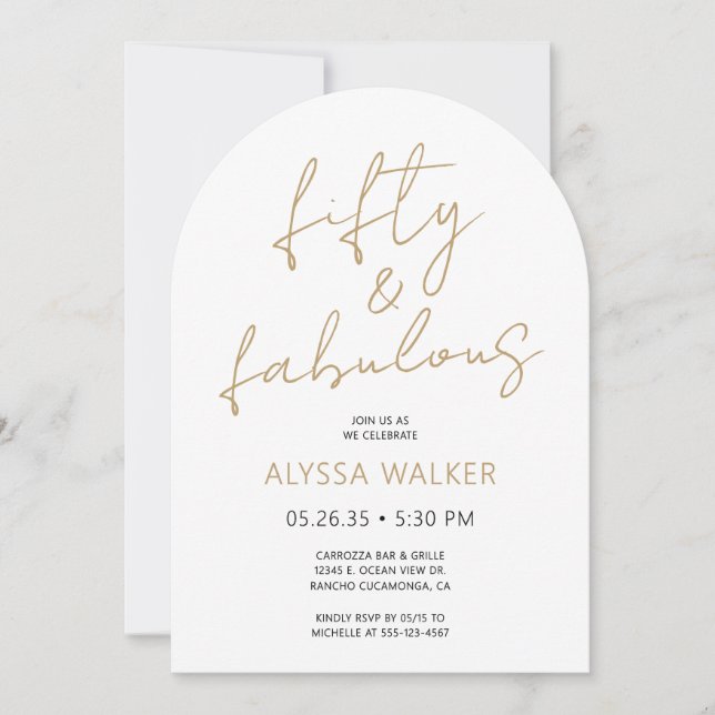 50 & Fabulous Gold Modern Script 50th Birthday  Invitation (Front)