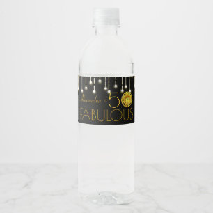 50 & Fabulous Gold On Black Yellow Cactus Flower Water Bottle Label