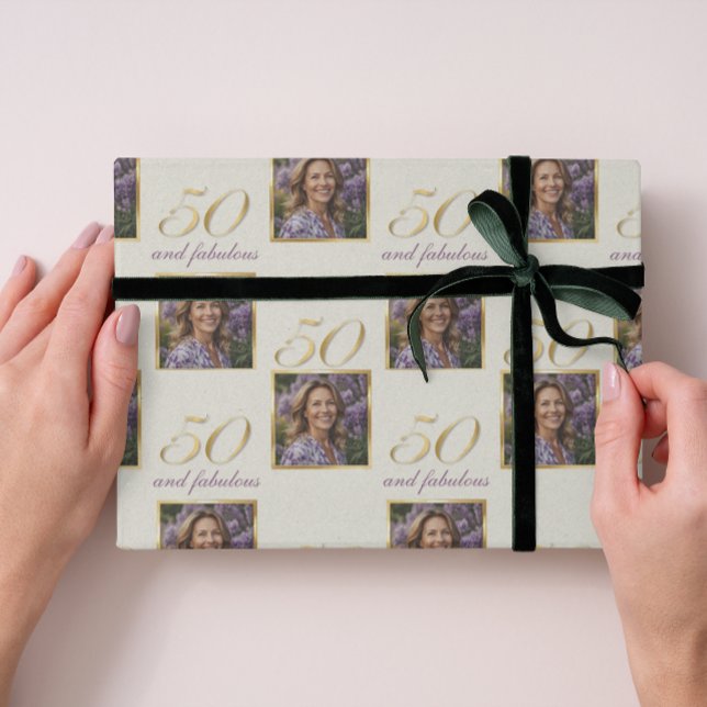 50 & Fabulous Gold Photo Portrait Birthday Wrapping Paper (Creator Uploaded)