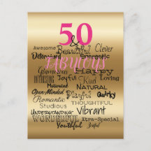 50 & Fabulous Gold Pink Black Birthday Typography