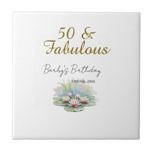 50 & fabulous golden water lotus lily watercolor  ceramic tile