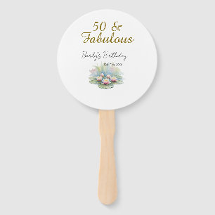 50 & fabulous golden water lotus lily watercolor hand fan
