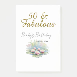 50 & fabulous golden water lotus lily watercolor post-it notes