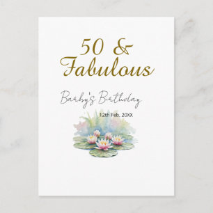 50 & fabulous golden water lotus lily watercolor  postcard