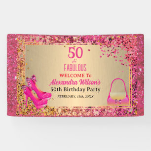 50& Fabulous High Heels Gold Hot Pink Glitter Glam Banner
