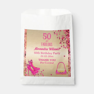 50 & Fabulous High Heels Gold Hot Pink Glittery Favour Bag