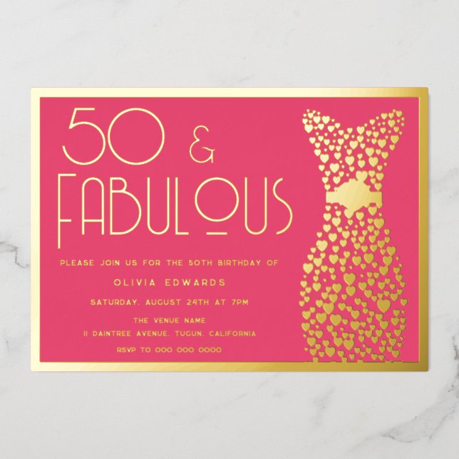 50 & Fabulous! Hot Pink 50th Birthday Party Gold (Front)