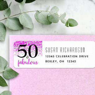 50 & fabulous hot pink birthday return address return address label