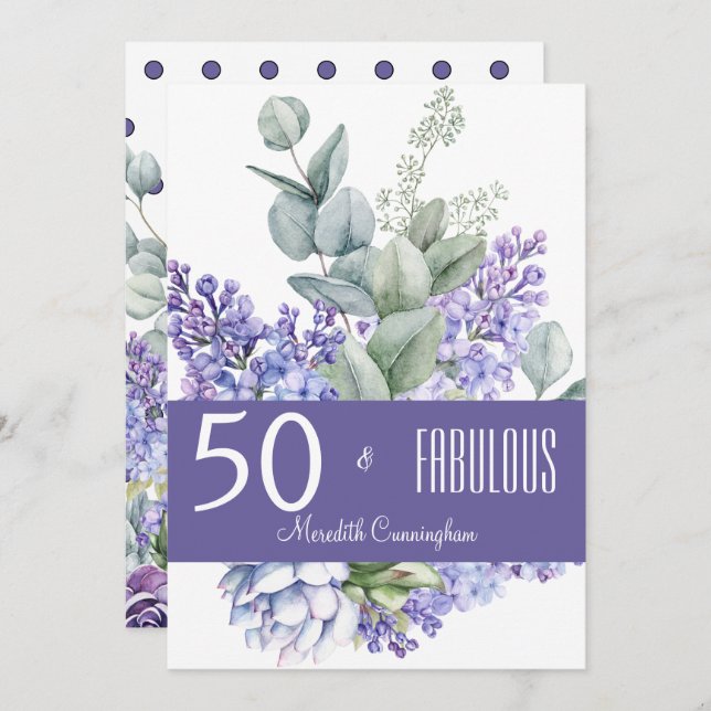 50 & Fabulous Lavender Floral Watercolor Invitation (Front/Back)