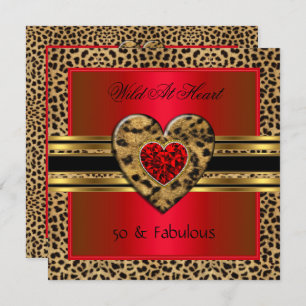 50 & fabulous Leopard Wild At Heart Black Gold Red Invitation